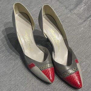 Chic Red and Gray Leather and Snakeskin vintage Heels by Stanley Philipson